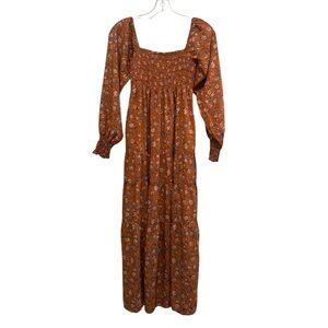 Entro Women’s Orange Floral Smocked Maxi Dress size Small